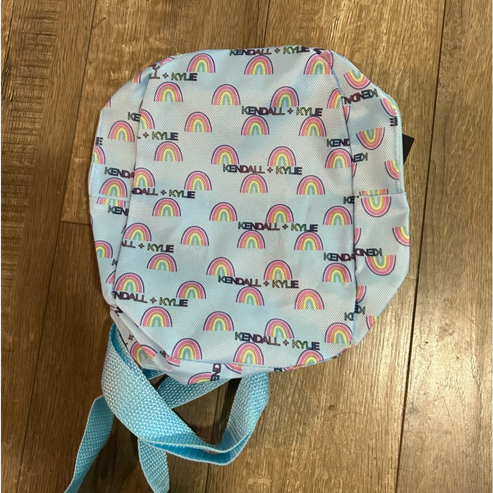 KENDALL + KYLIE Nylon Mini Backpack Blue w/ Rainbows Purse Bag NEW